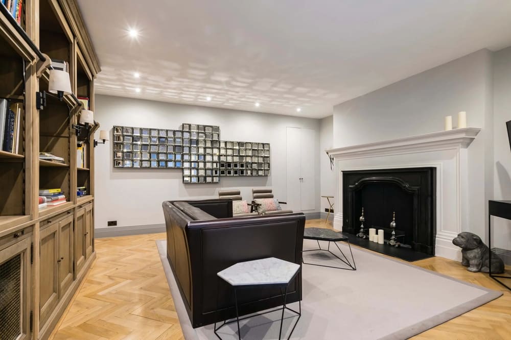 Prime Mayfair 1 bedroom no.3, W1K, Mayfair: Living room with fireplace and herringbone floor