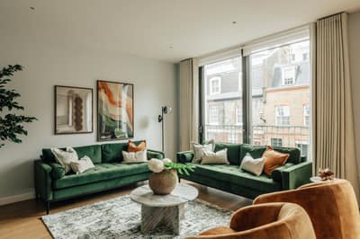 Apartment Two, Three Kings Yard, Mayfair: Living room with seating and dining table