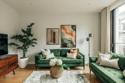 Apartment Two, Three Kings Yard, Mayfair: Living room with seating and dining table