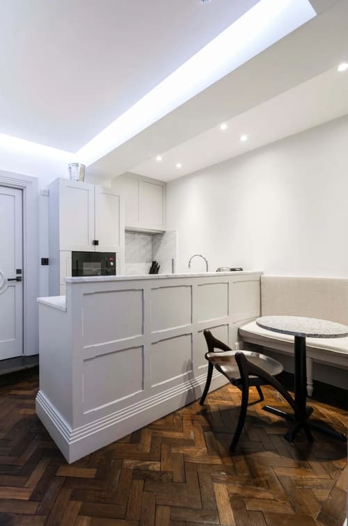 Prime Mayfair 1 bedroom no.4, W1K, Mayfair: Kitchen with white panelled units