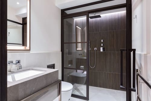 The Golden Square Apartments, West End: Bathroom with walk-in shower and bath