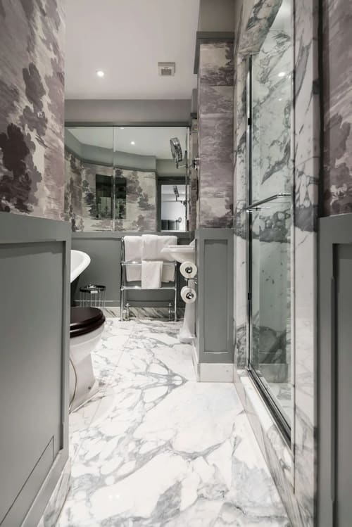 Prime Mayfair 1 bedroom no.3, W1K, Mayfair: Marble bathroom with towel stand