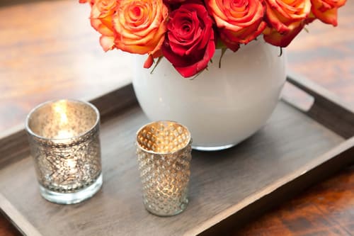 Prime Mayfair 1 bedroom no.1, W1K, Mayfair: Roses in a vase with glass candle holders