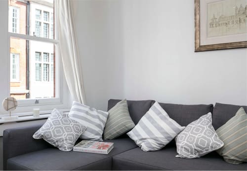 Nassau Street Chic, Fitzrovia: Sofa with patterned cushions