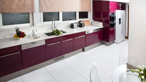 Arlington House, Mayfair: Kitchen with burgundy gloss units