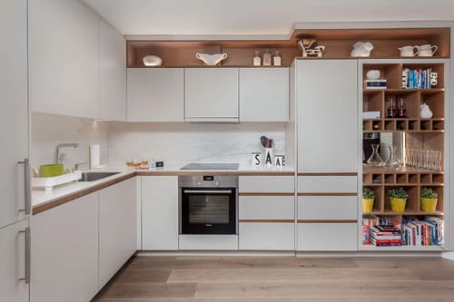 Covent Garden 2 bedroom near Opera House, Covent Garden: Kitchen with pale units and built-in oven