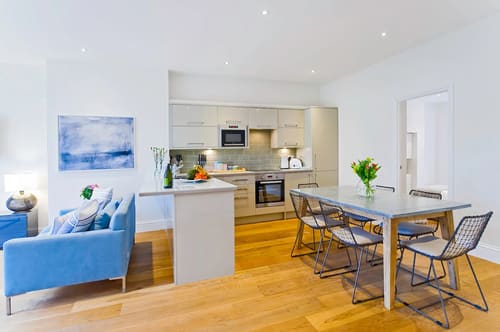 The Claygate Apartments, Claygate: Open-plan kitchen and dining area with island
