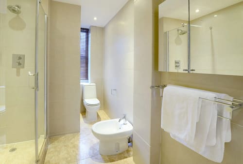 Hill St, W1K, Mayfair: Shower room with bidet and heated towel rail