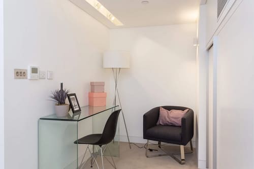 Kenrick Place, Marylebone: Desk and armchair in a bright corner