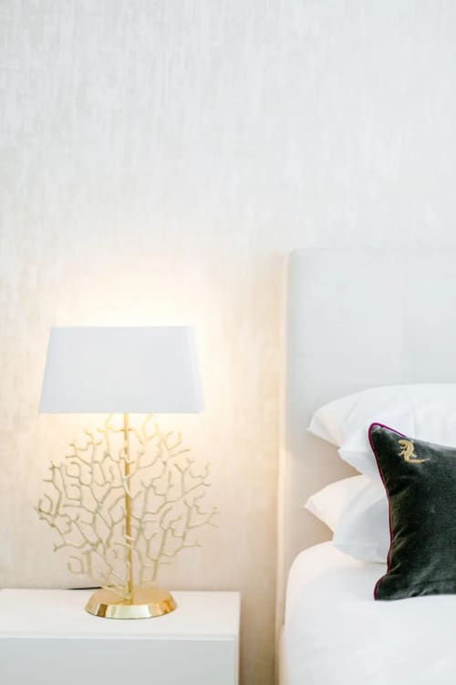 Mayfair Mews Apartment III, Mayfair: Table lamp beside a bed