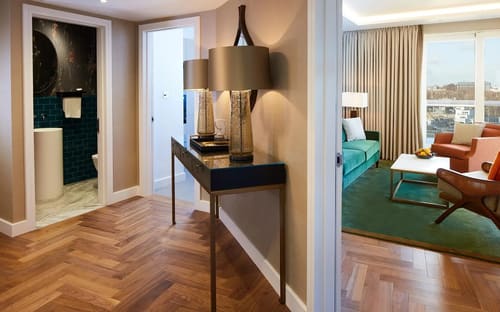Gloucester Park, Kensington: Hall with console table and parquet floor